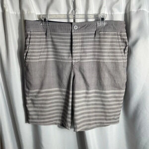 Hang Ten Gray Striped Board Shorts Size 36 Modern Fit Hybrid Swimwear